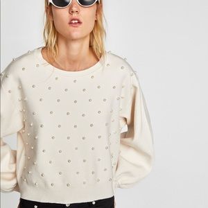 Zara Pearl Knit White Sweater Small